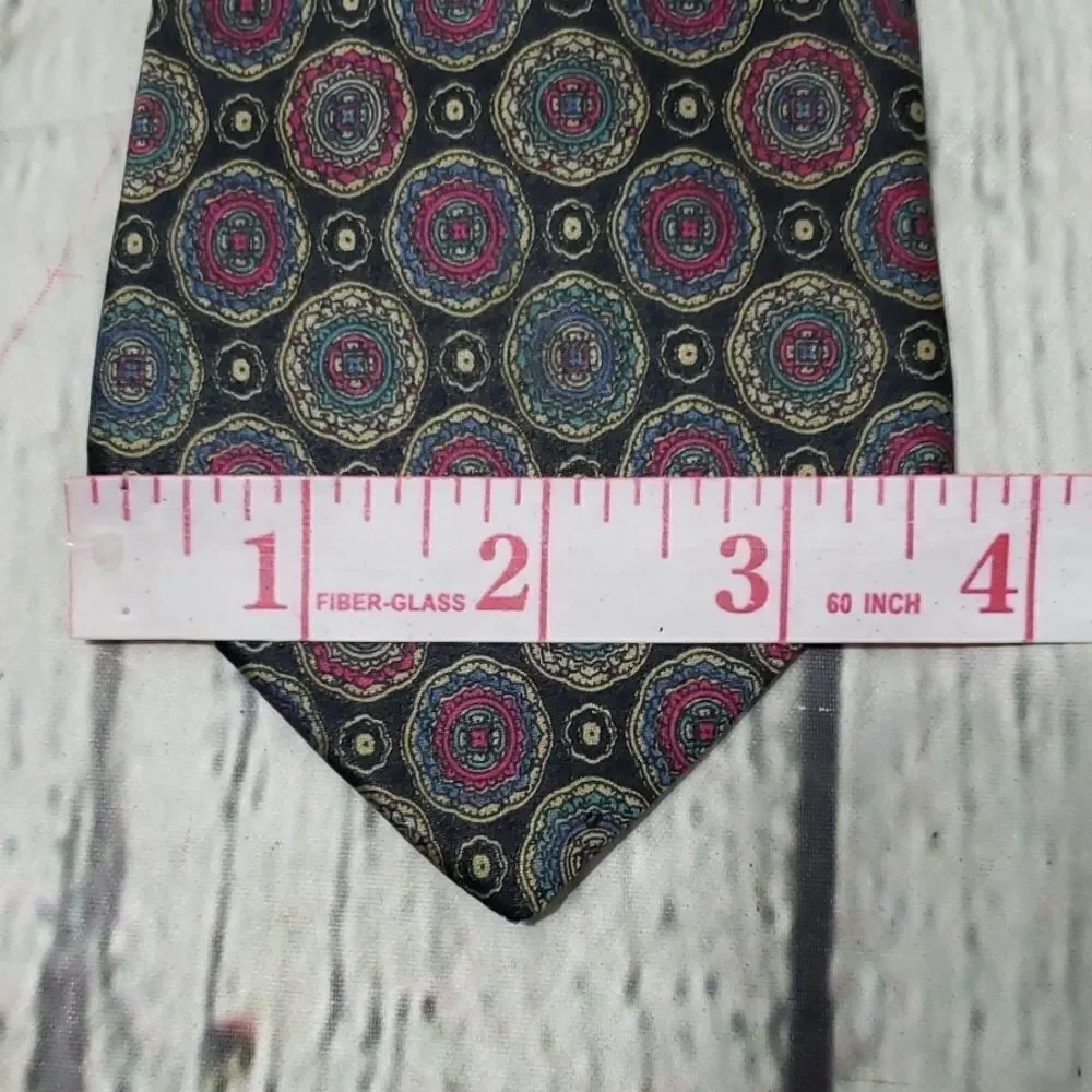 Vintage Italian Silk Black Purple Eclectic Medallion Print Tie